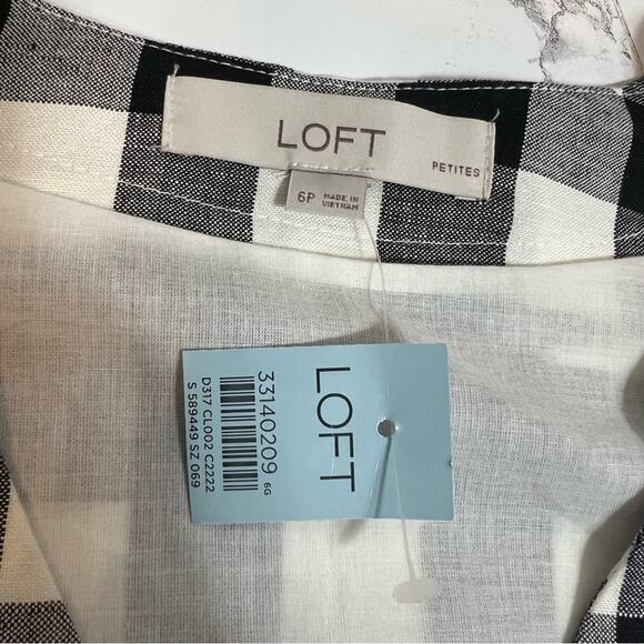 NWT Loft gingham check linen blend puff sleeve button down dress Sz 6 petite - Picture 7 of 8